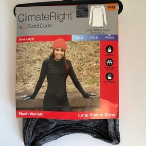 Climate Right by Cuddl Duds Long Sleeve Crew Top w/Thumbholes Gray/Black Size MD